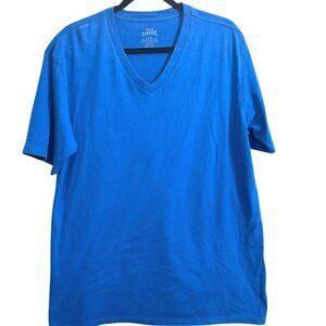 True Classic Mens V-Neck T-Shirt X-Large Blue Cotton/Polyester Blend
